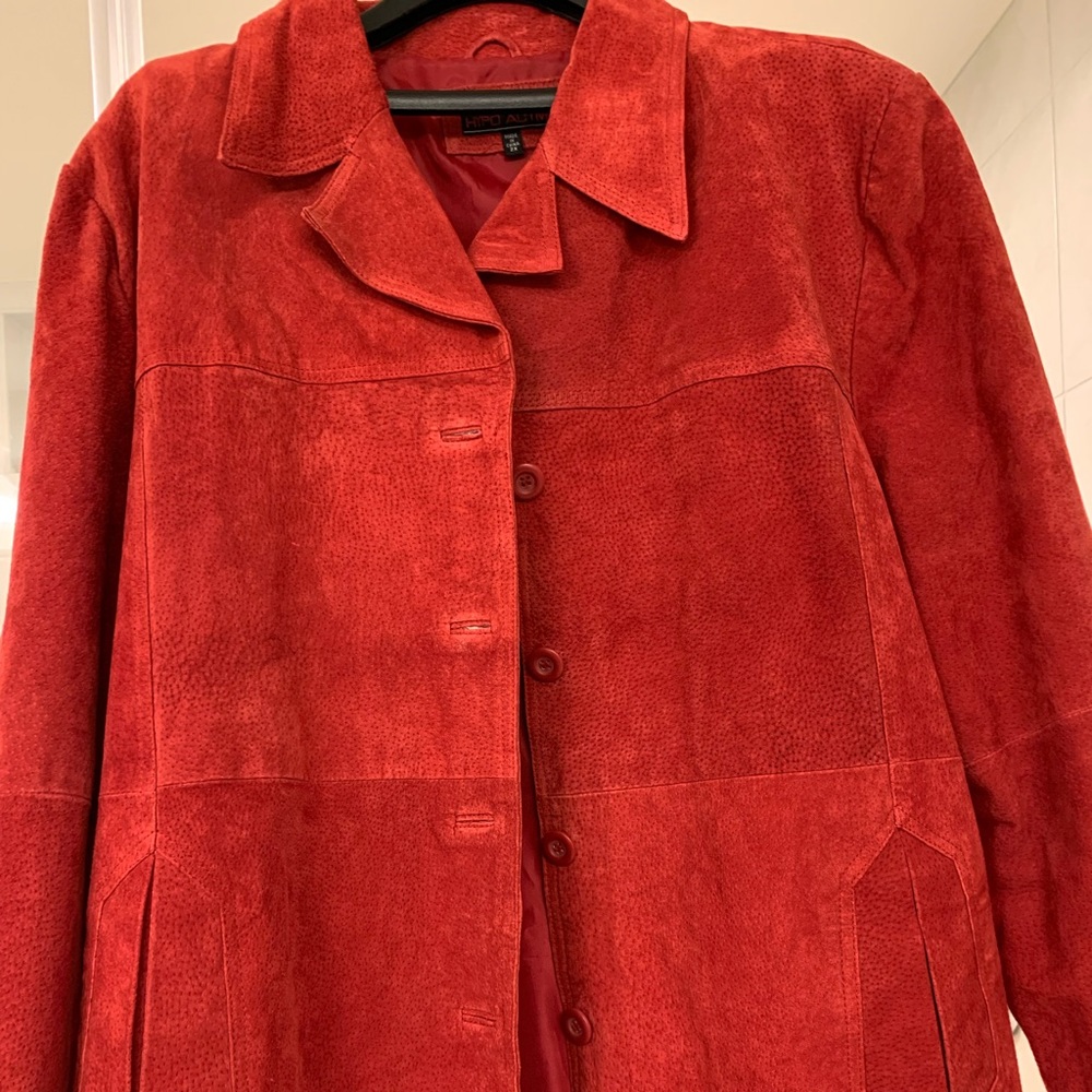 Red Suede Belted Blazer